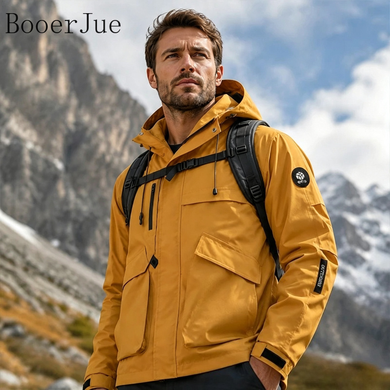 Fishing Jacket Waterproof - Wasserdichte Herren-Wanderjacke, Softshell, mit Kapuze, Windbreaker,