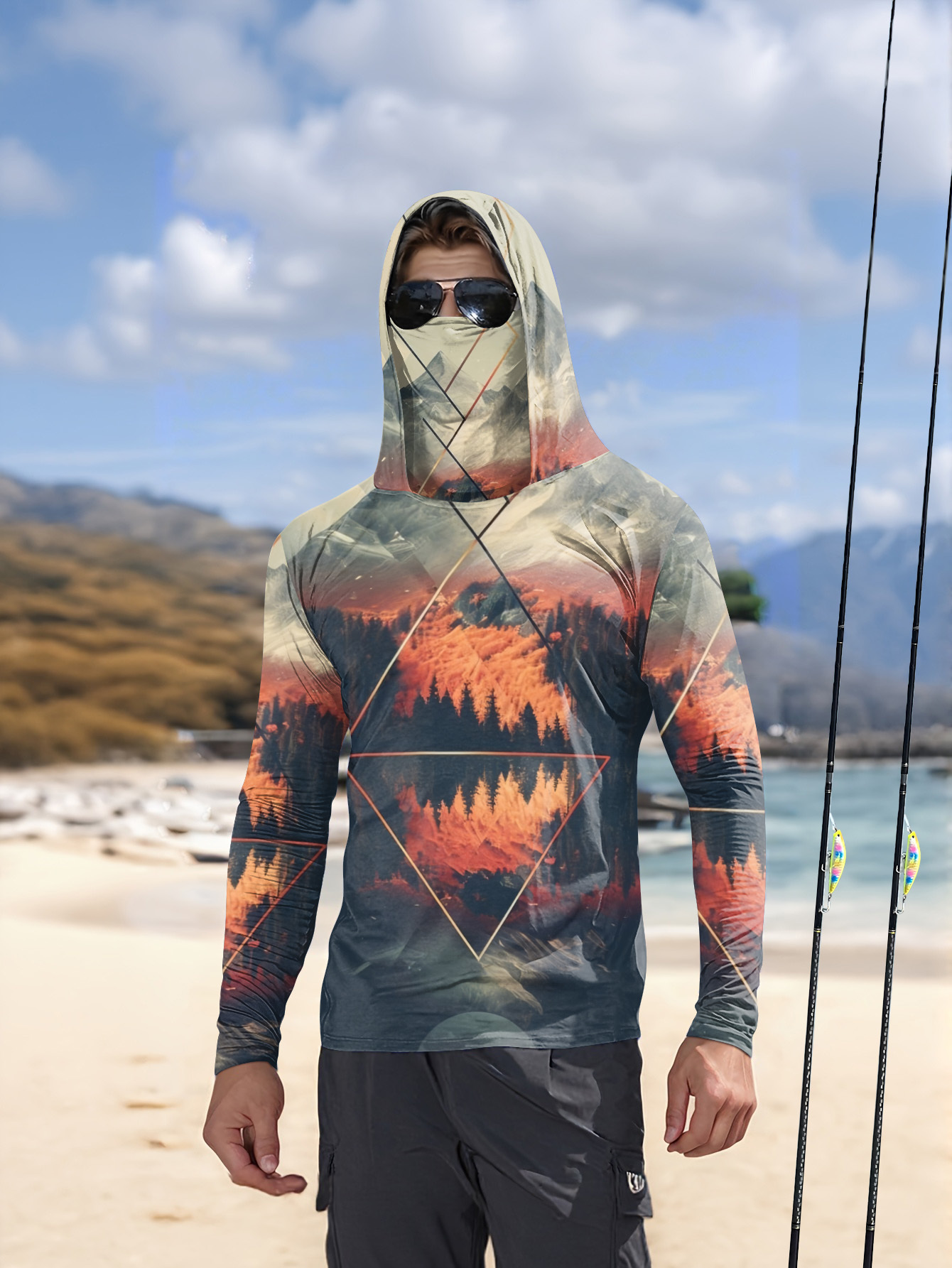 Fishing Mask Sun Protection - Outdoor-Anglerhoodie für Herren mit integrierter Gesichtsmaske,