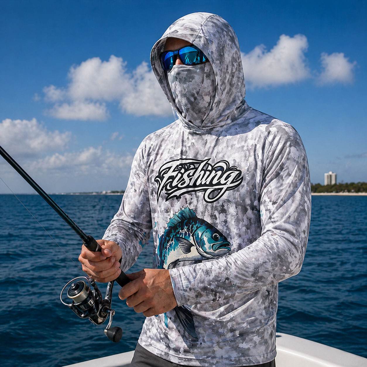 Fishing Mask Sun Protection - Angelshirt mit Kapuze für Herren Angelkleidung