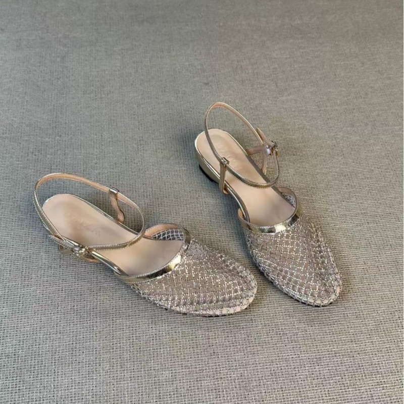 Fishing Belt - Französische Strass-Sandalen mit hohlem Keilabsatz und